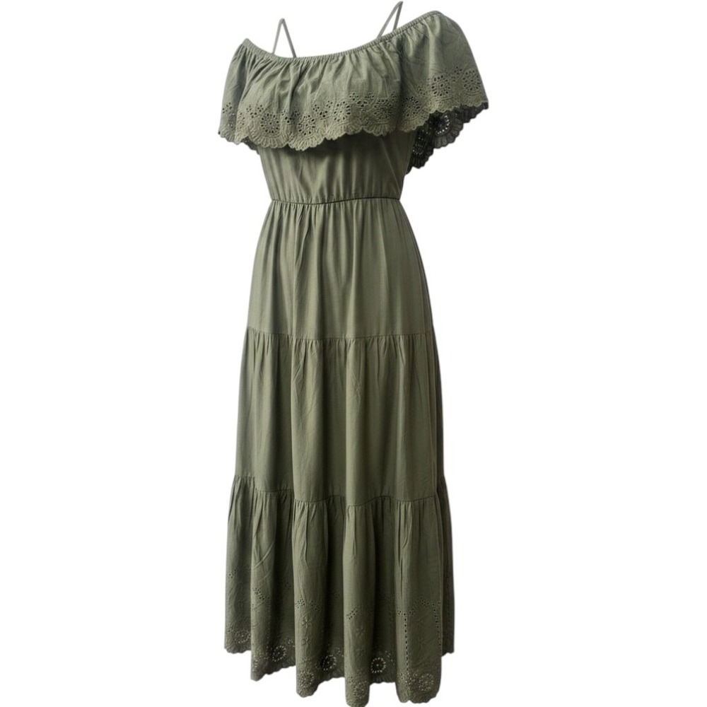 NWT Old Navy Womens Tiered Maxi Dress Green Eyelet Cottagecore Boho Size M‎
